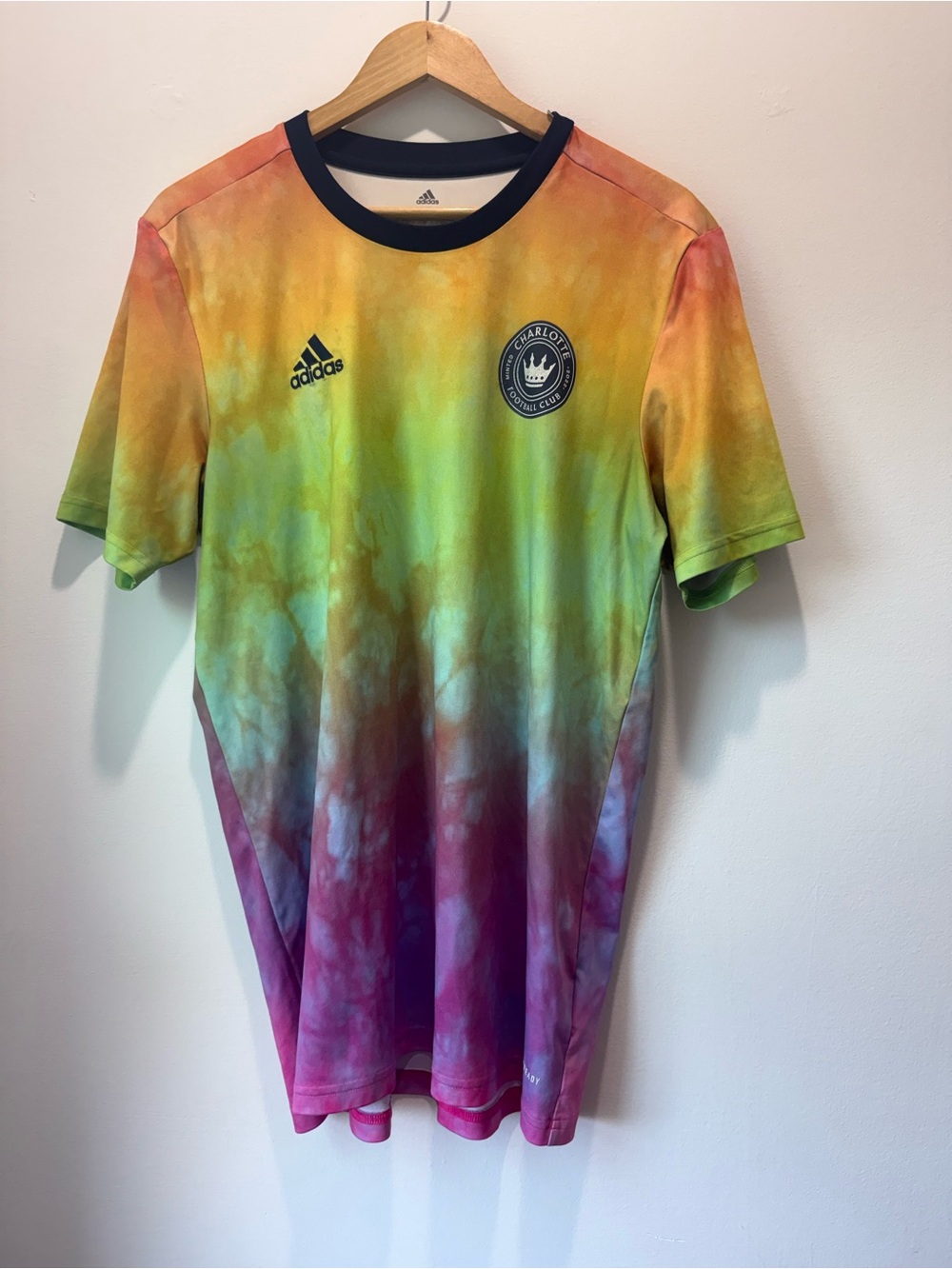 adidas Tie-Dye Charlotte FC Soccer Jersey in Yellow, Green, Pink